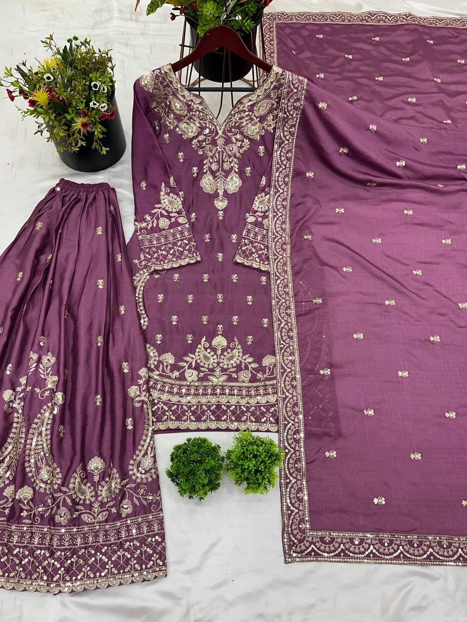 Party Wear Look Top-Plazzo and Dupatta With Heavy Embroidery Work in Berlin