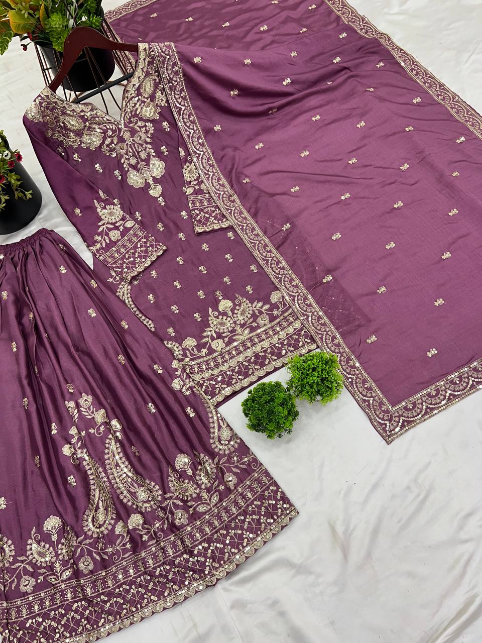Party Wear Look Top-Plazzo and Dupatta With Heavy Embroidery Work in Berlin