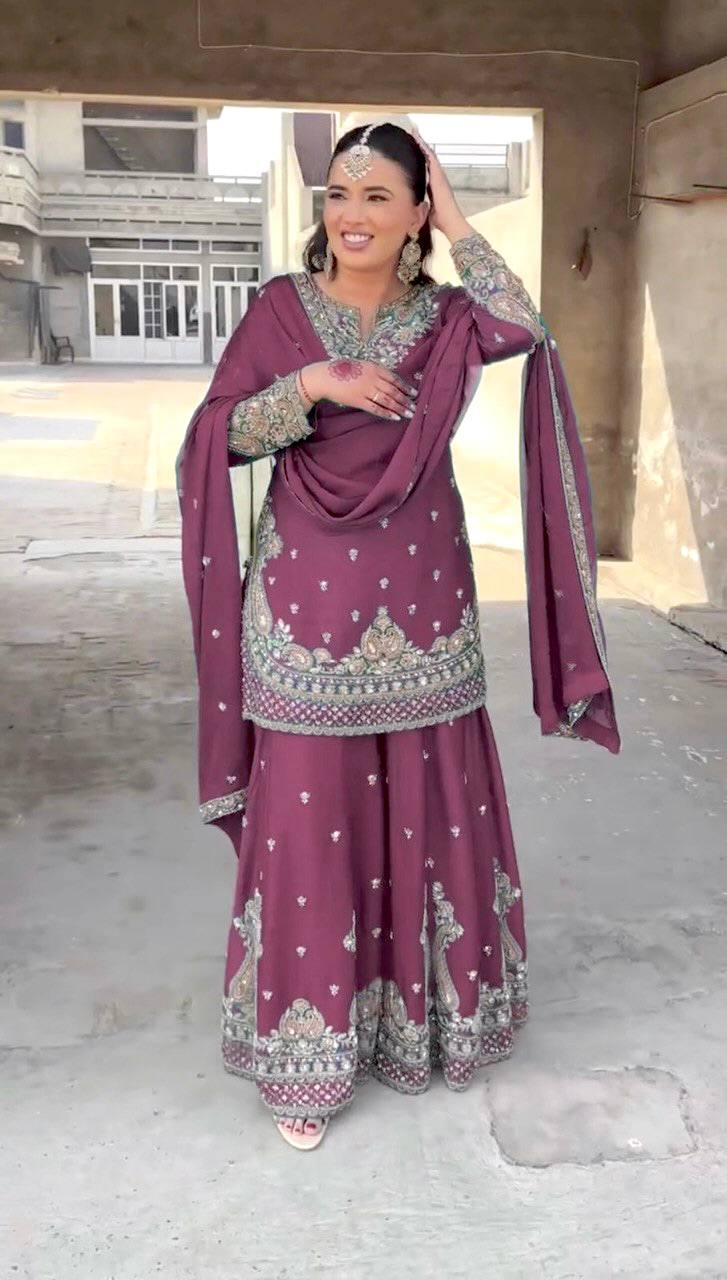 Party Wear Look Top-Plazzo and Dupatta With Heavy Embroidery Work in Berlin
