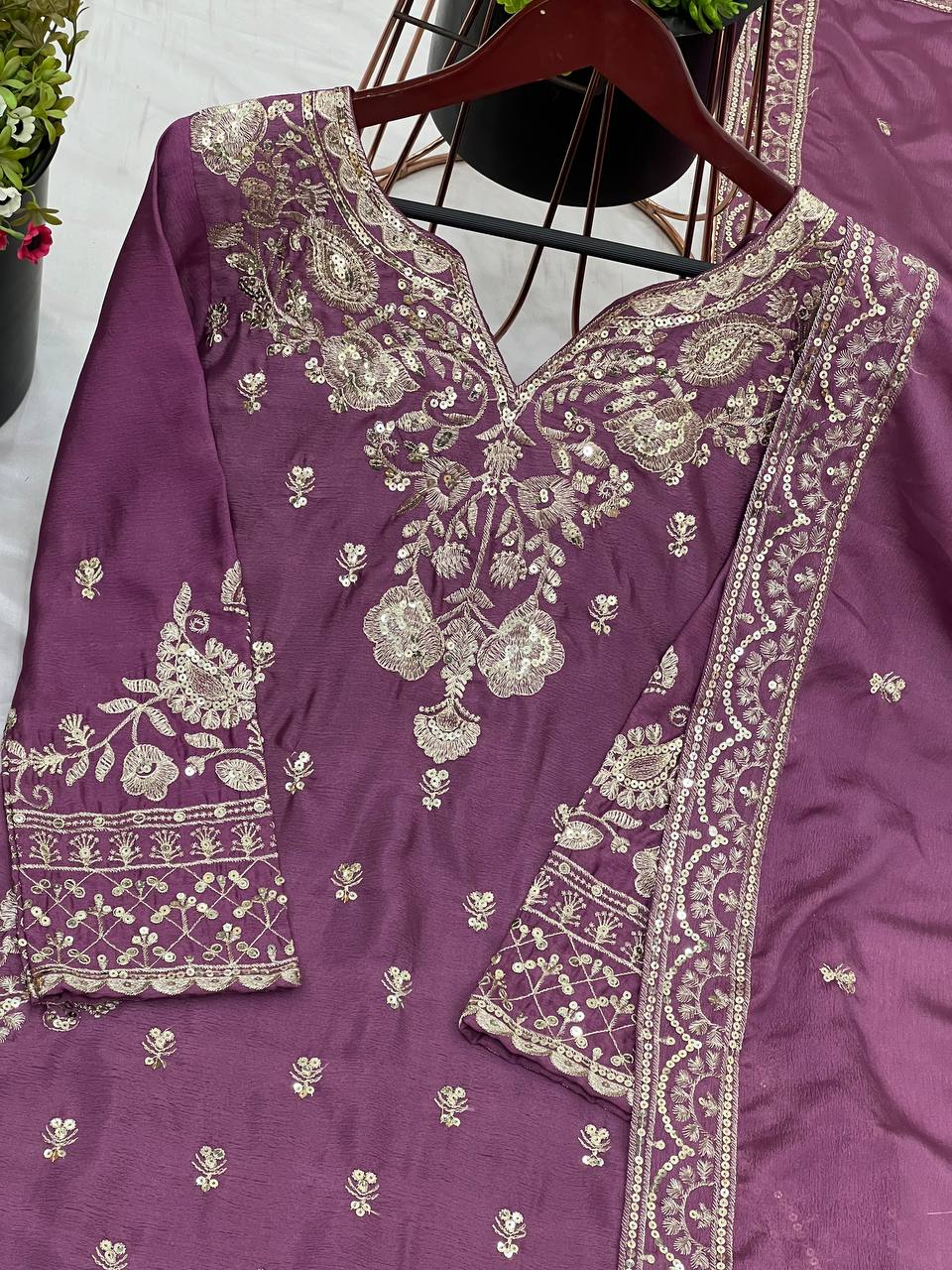 Party Wear Look Top-Plazzo and Dupatta With Heavy Embroidery Work in Berlin
