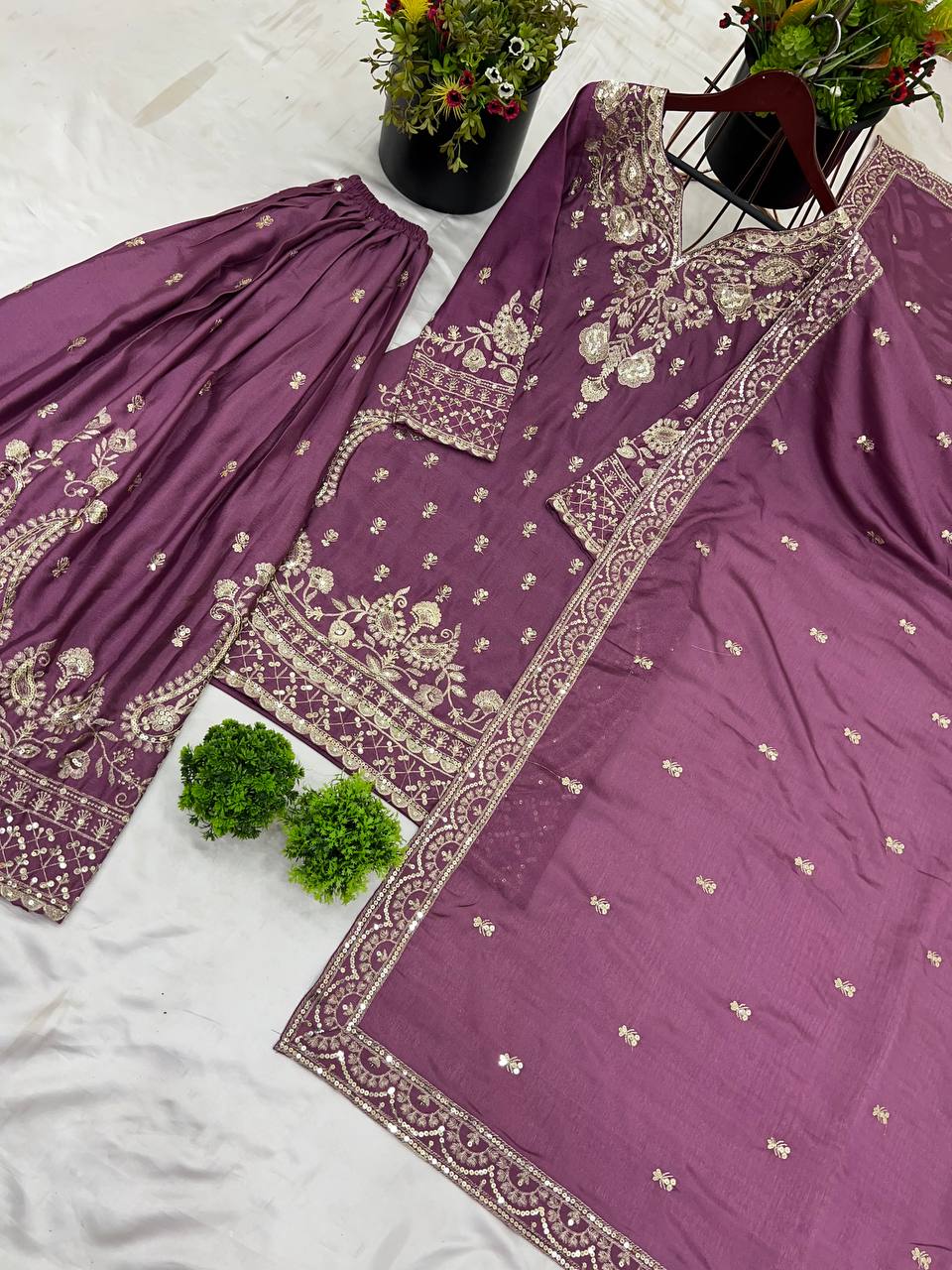 Party Wear Look Top-Plazzo and Dupatta With Heavy Embroidery Work in Berlin
