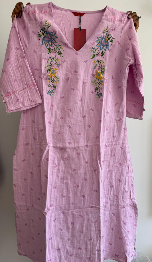 Embroidered Cotton kurta embroidery and fabric detail - Neha Couture Indian Fashion