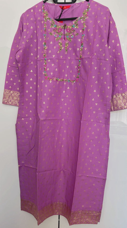 Women Pure Cotton Straight Kurta embroidery and fabric detail - Neha Couture Indian Fashion
