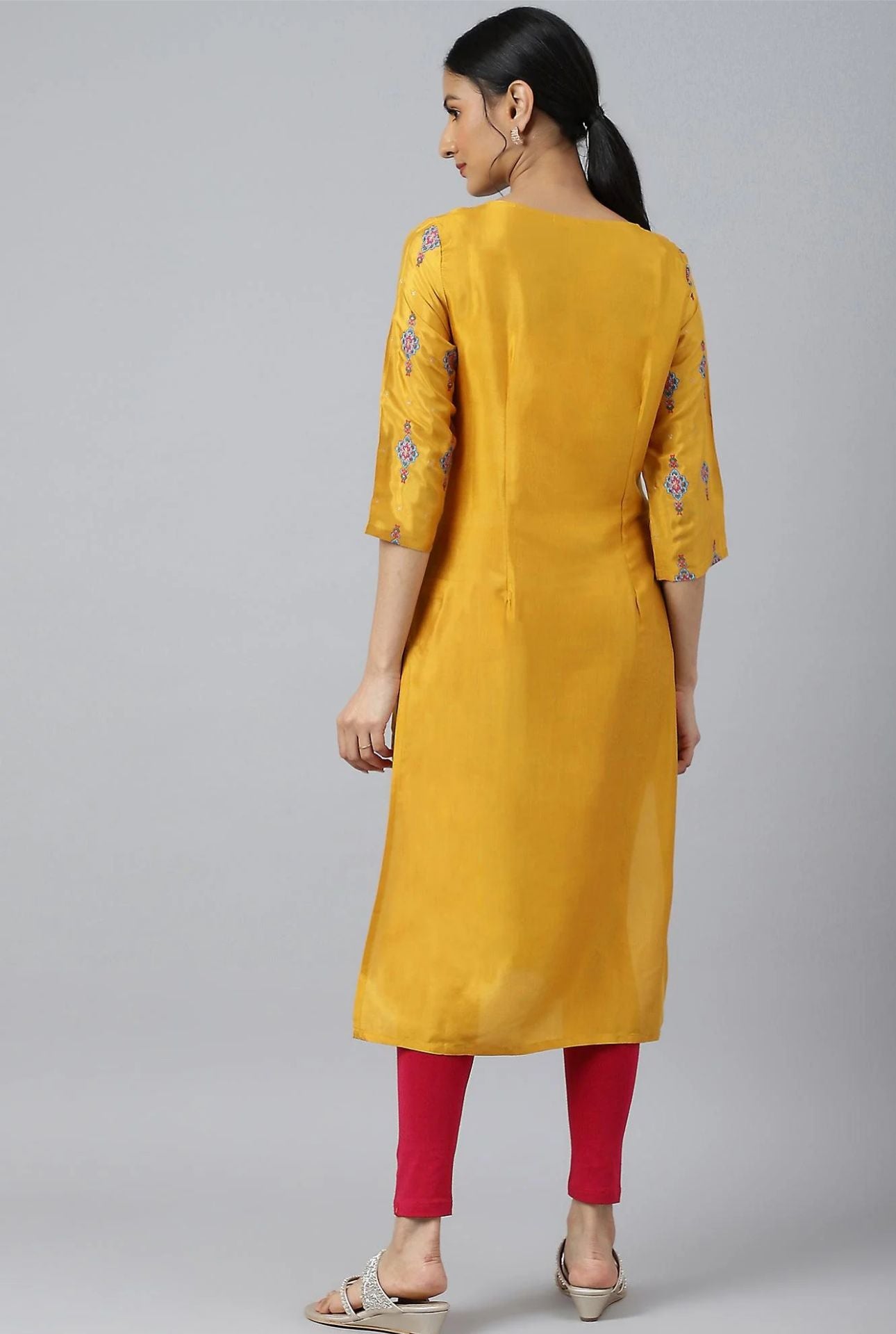 Mustard Glitter Printed Shantung kurta in Germany