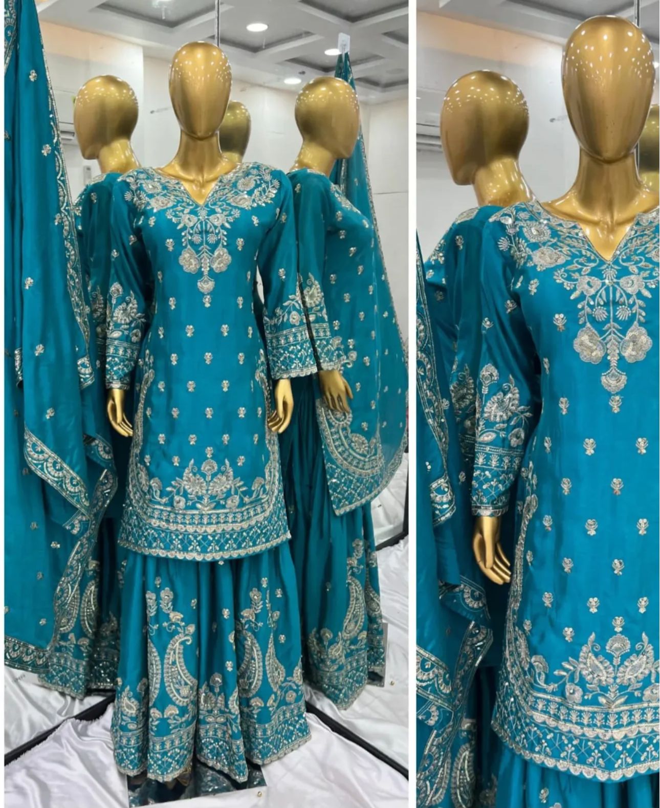 Unique Pure Heavy Chinnon Silk With Embroidery Suit in Munich