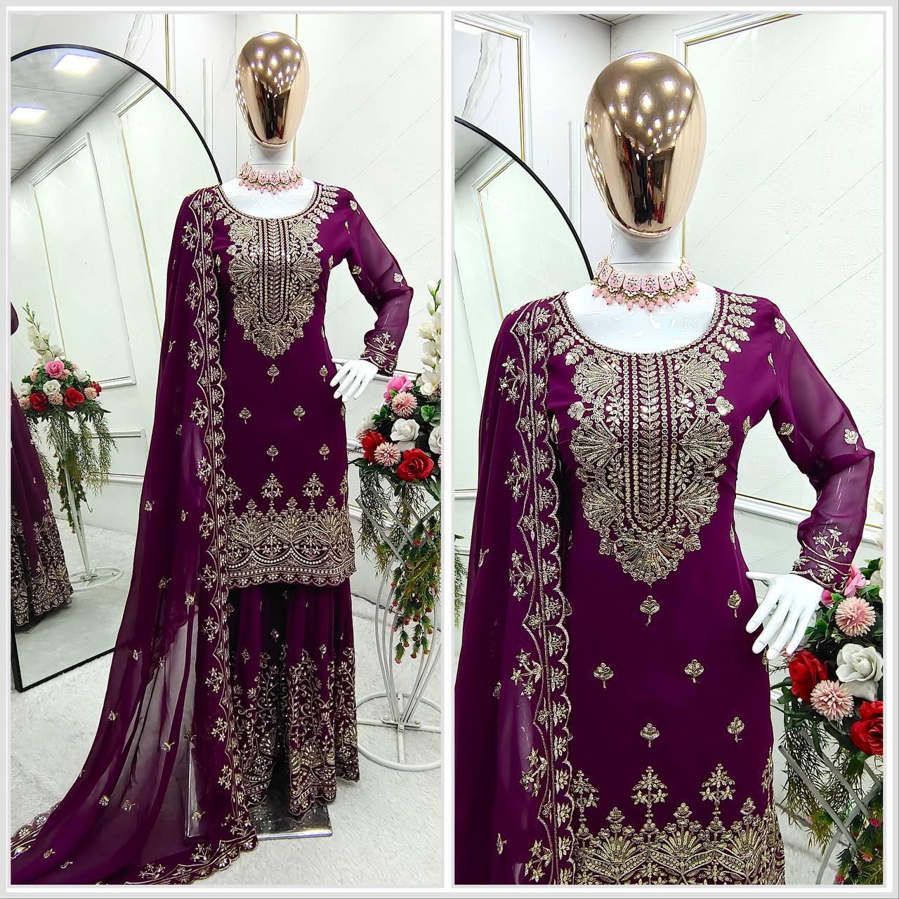 New Fox Georgette Top-Sarara and Dupatta Set Fully Stitched in Germany