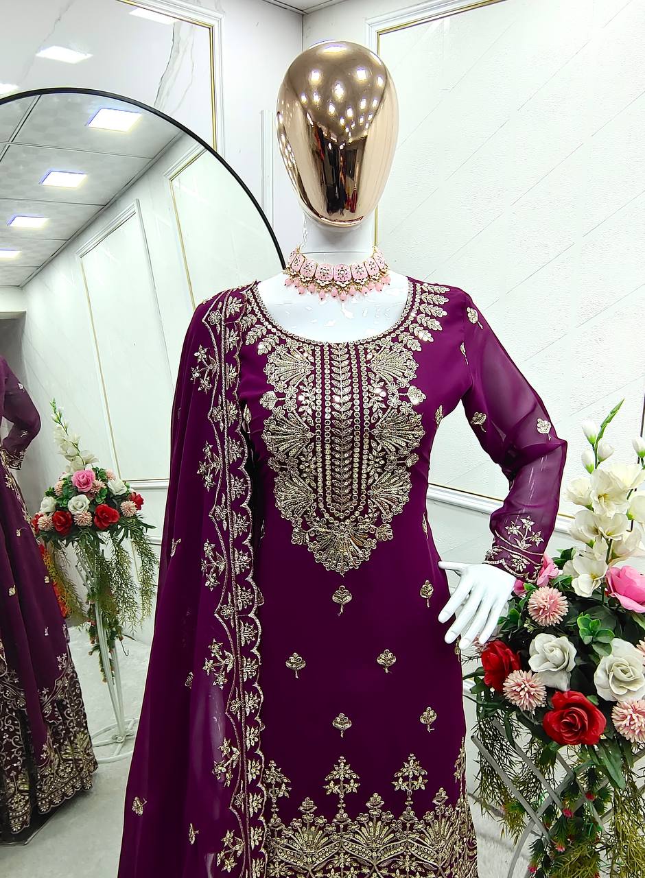 New Fox Georgette Top-Sarara and Dupatta Set Fully Stitched in Germany