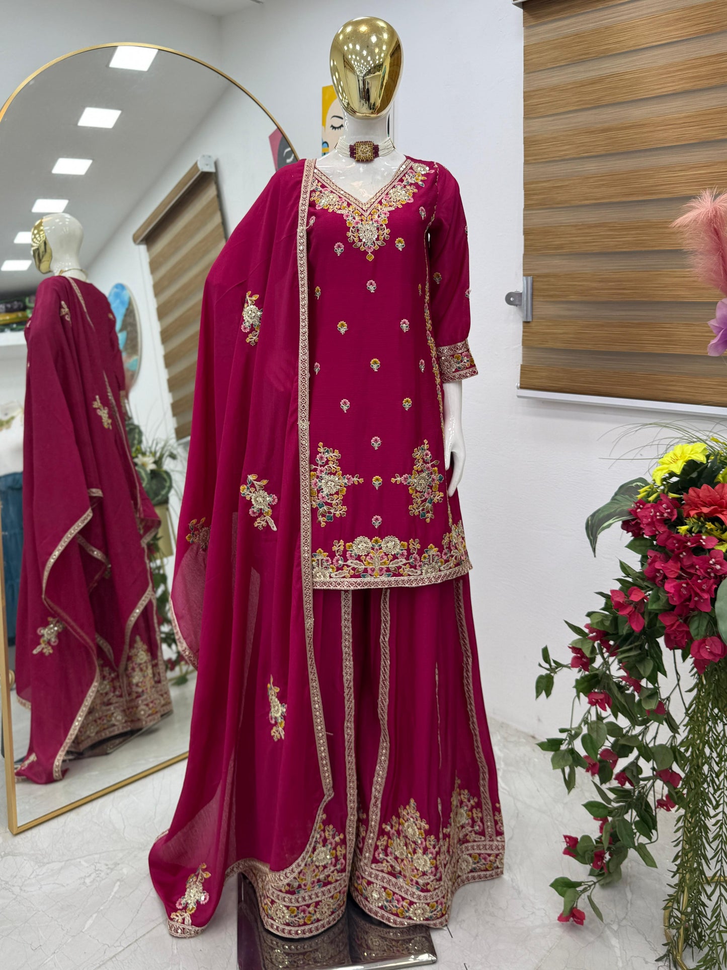 Pink Chinon Silk Embroidery Suit in Germany