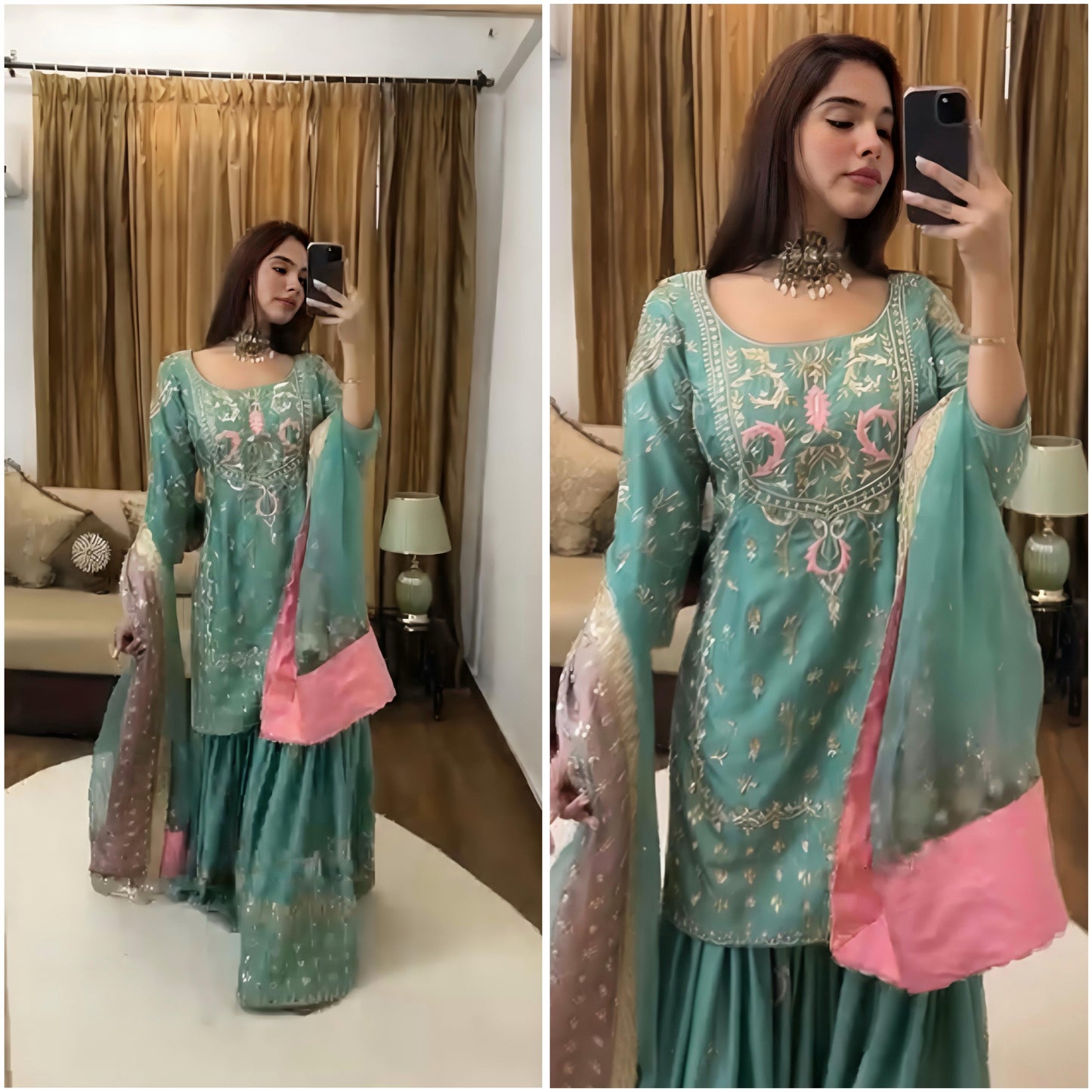 Heavy Chinnon silk With Embroidery Sequence Work Suit in Berlin