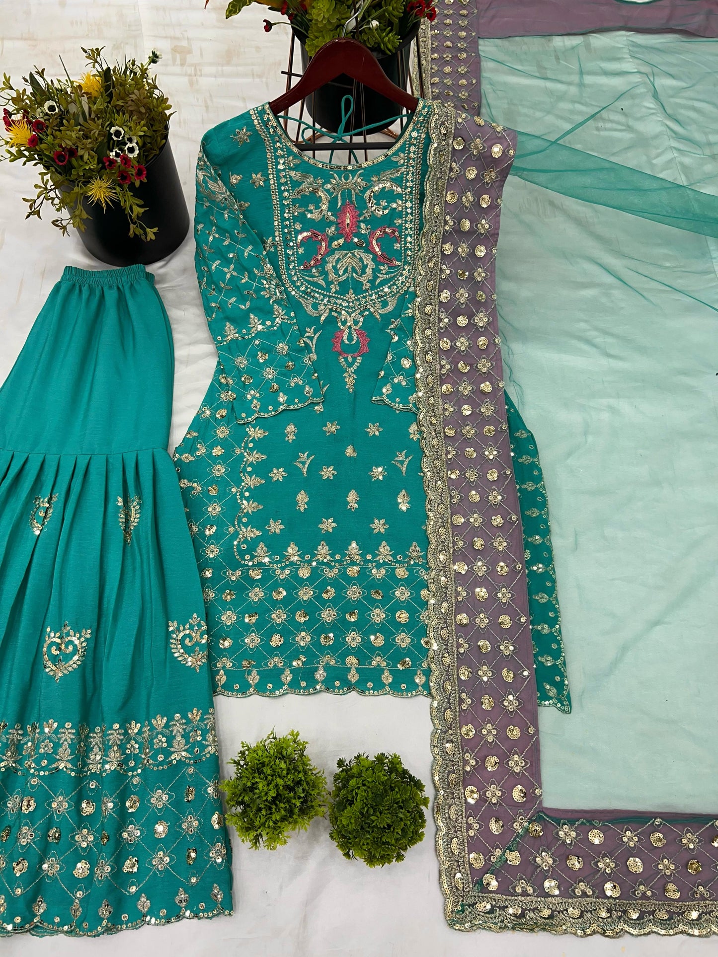 Heavy Chinnon silk With Embroidery Sequence Work Suit in Berlin