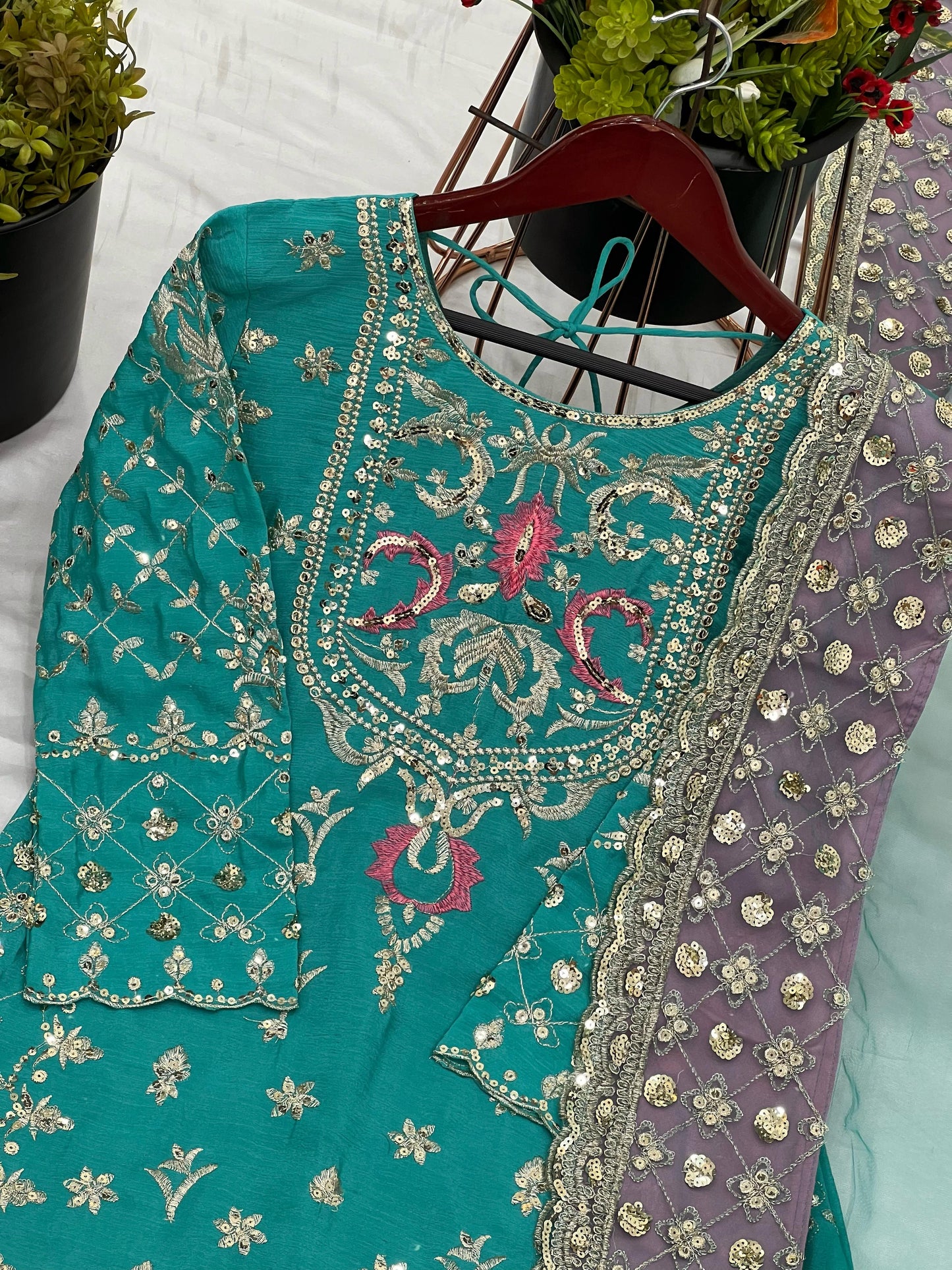 Heavy Chinnon silk With Embroidery Sequence Work Suit in Berlin