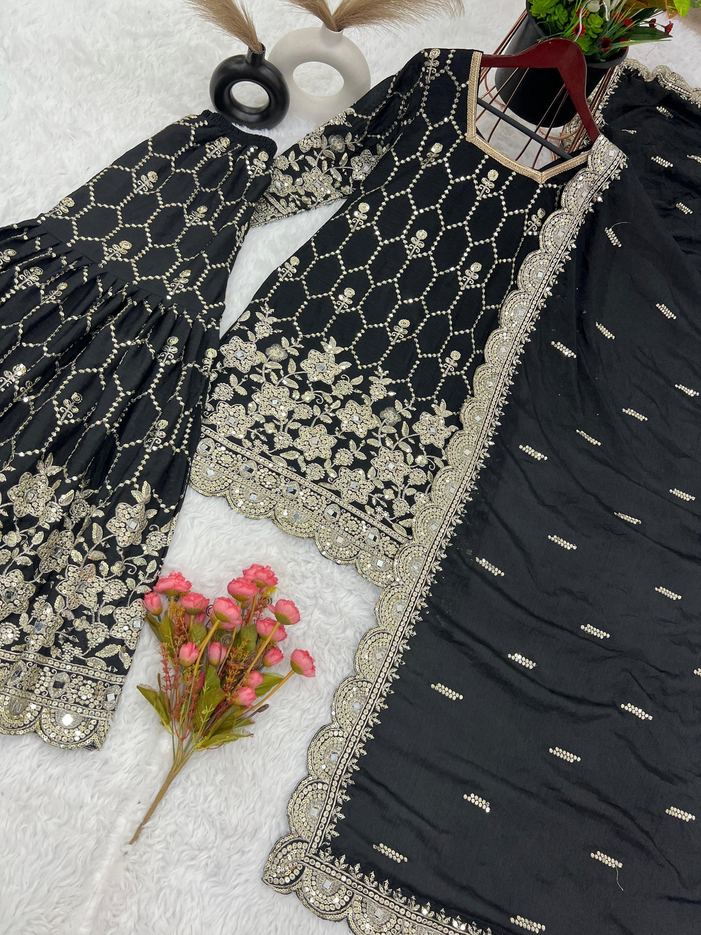 Black Pure Heavy Chinnon Silk Suit in Munich