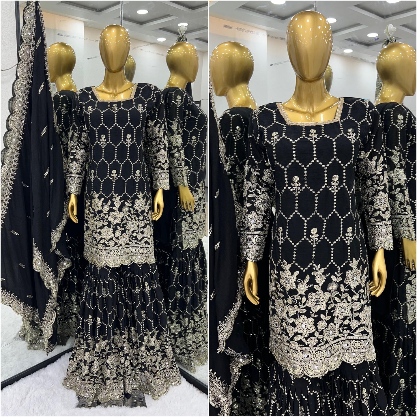 Black Pure Heavy Chinnon Silk Suit in Munich