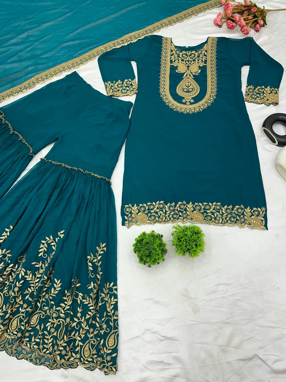 Faux Georgette With Heavy Embroidery Sequence Thread Work With Full Sleeve in Germany