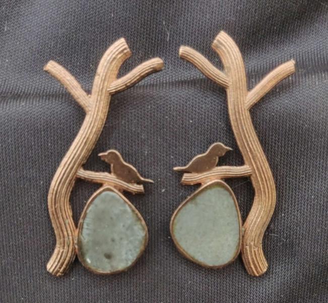 Contemporary Brass Handmade Mother of Pearl Bird Earring in Germany