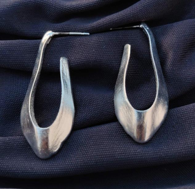 Contemporary Brass Handmade Silver Tone Bold Fluid Shape Earrings in Berlin