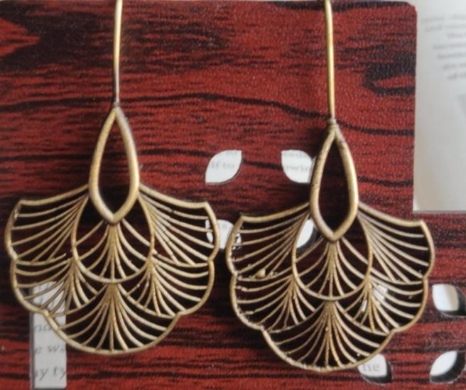 Golden Artistic Brass Danglers with Gemstone and Leaf Elements Earrings in Berlin