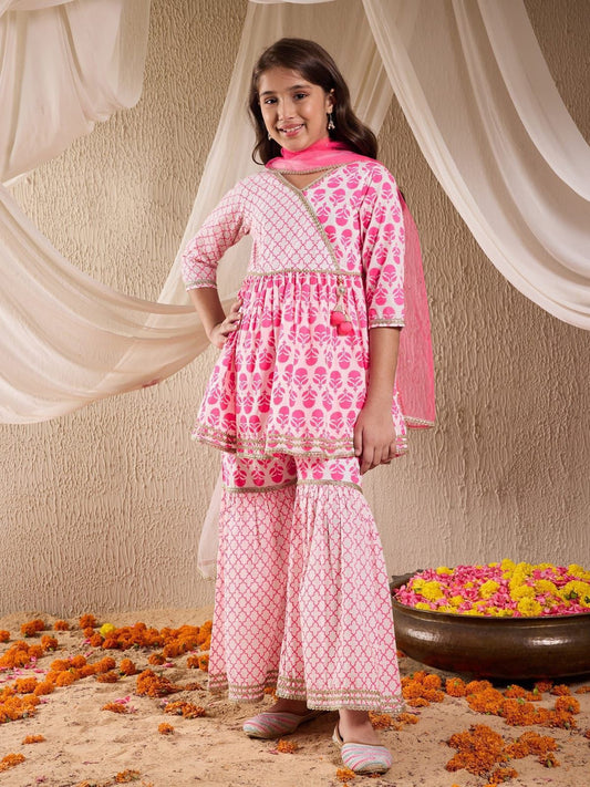 Girls Floral Print 3-Piece Kurta Suit Set