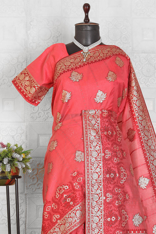 Woven Silk Blend Saree embroidery and fabric detail - Neha Couture Indian Fashion