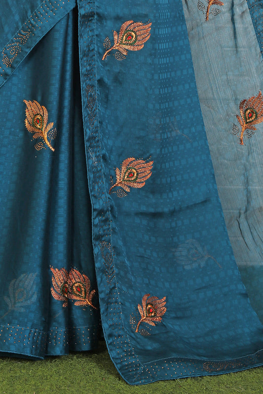 Embroidered Chiffon Saree embroidery and fabric detail - Neha Couture Indian Fashion