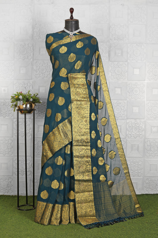 Women Chanderi Silk Saree embroidery and fabric detail - Neha Couture Indian Fashion