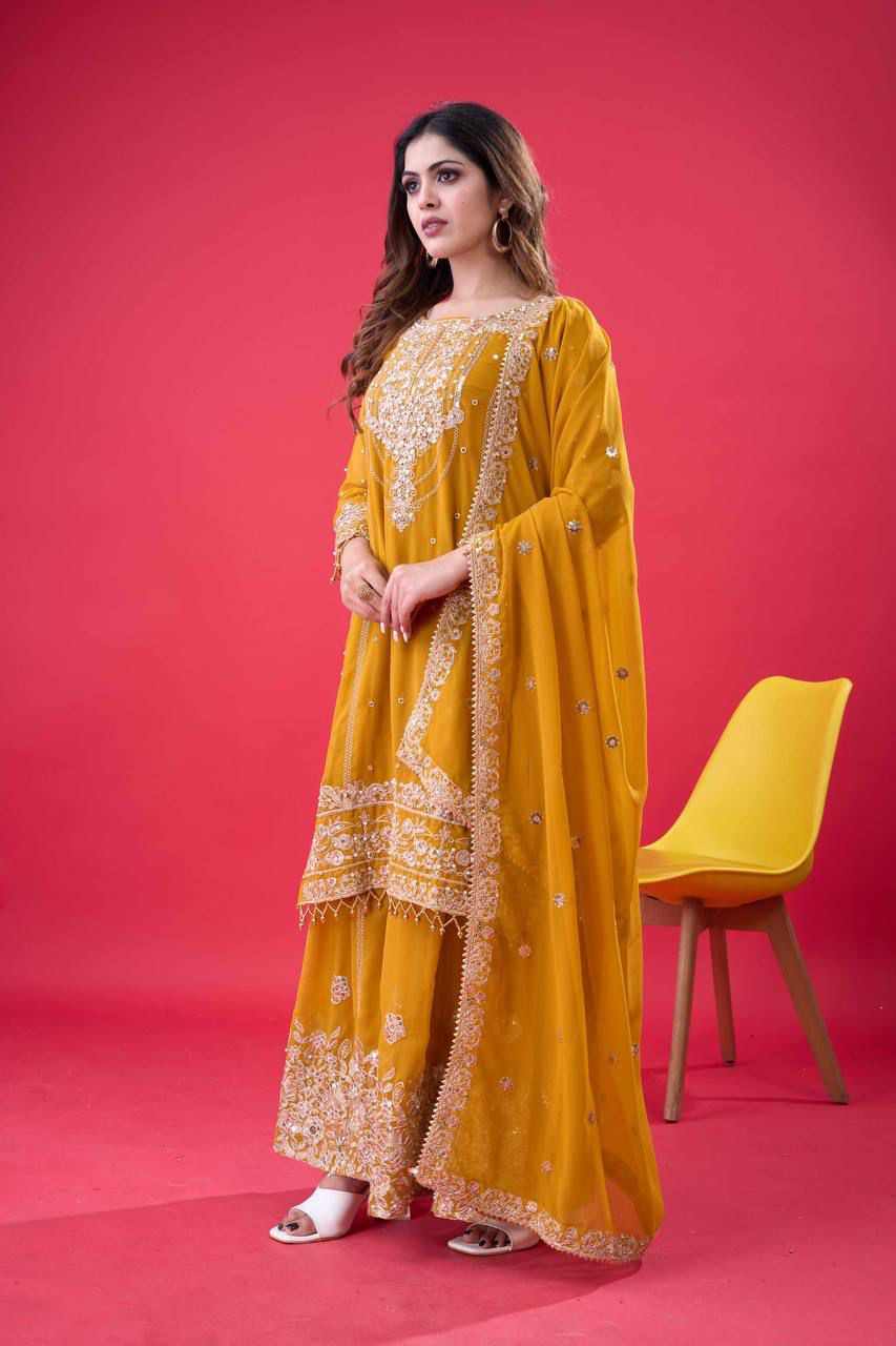 Pure Heavy Faux Georgette Sequence Work Top-Bottom And Dupatta in Germany