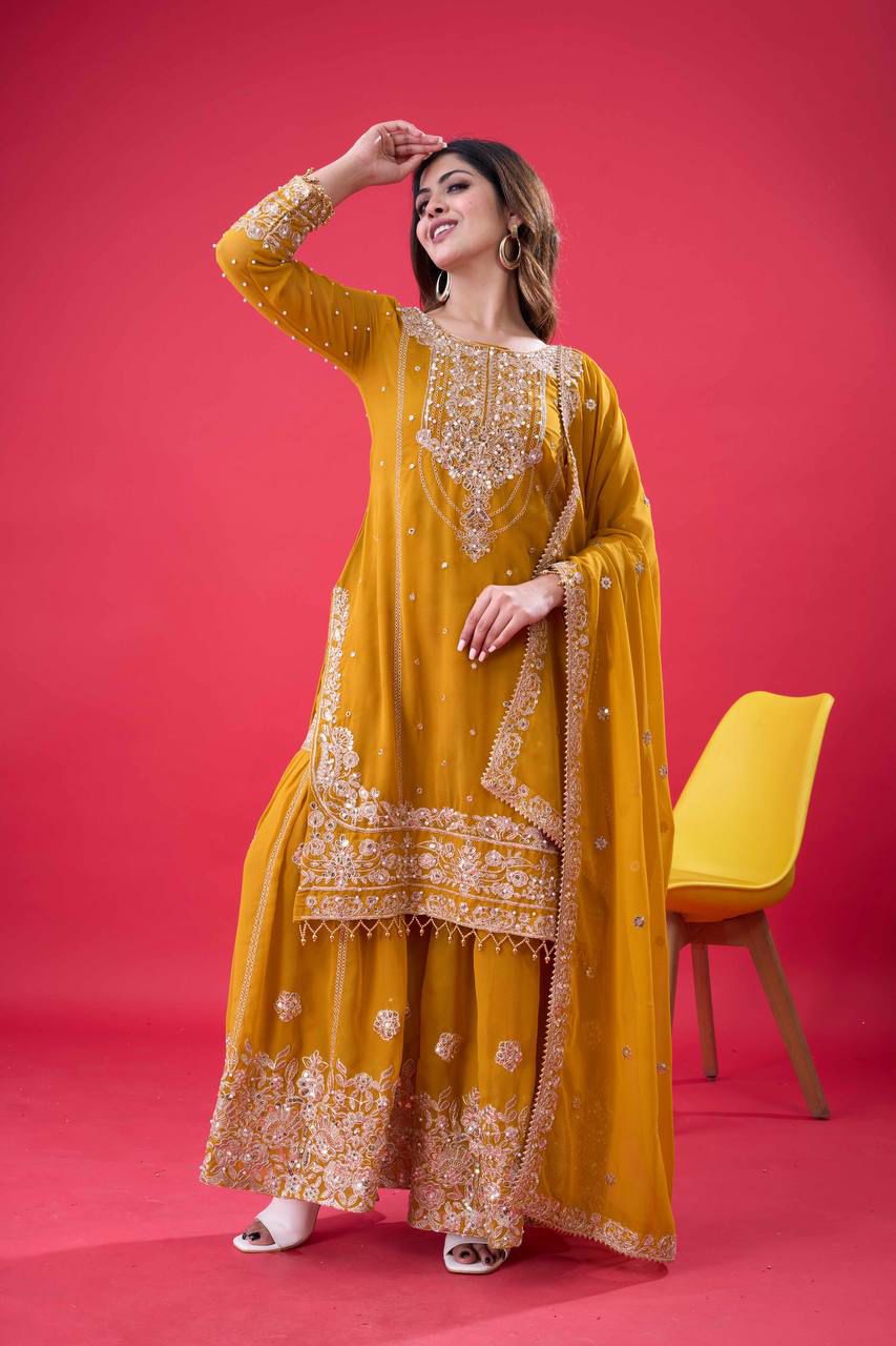 Pure Heavy Faux Georgette Sequence Work Top-Bottom And Dupatta in Germany