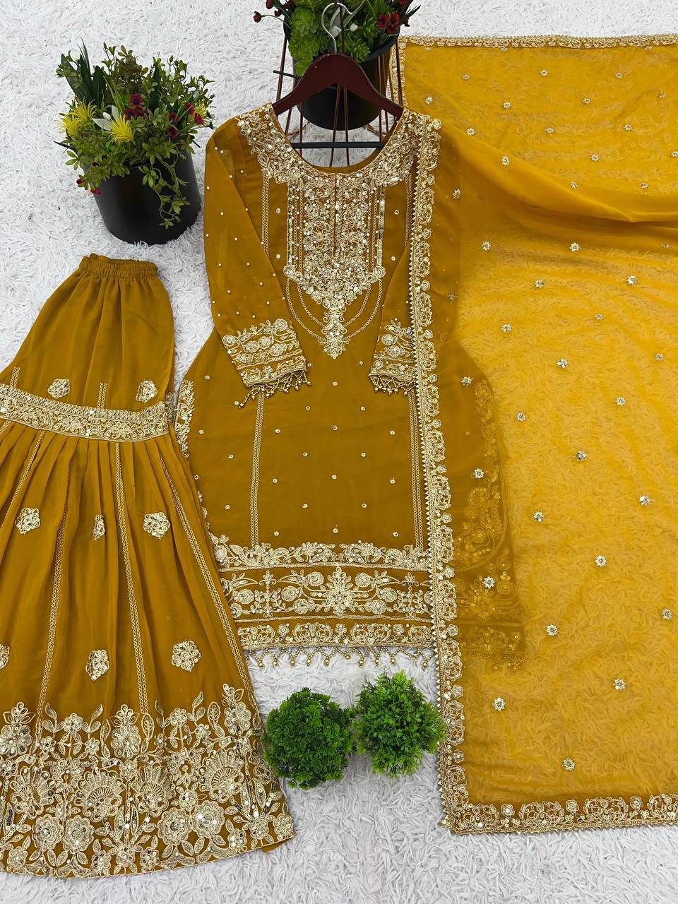 Pure Heavy Faux Georgette Sequence Work Top-Bottom And Dupatta in Germany