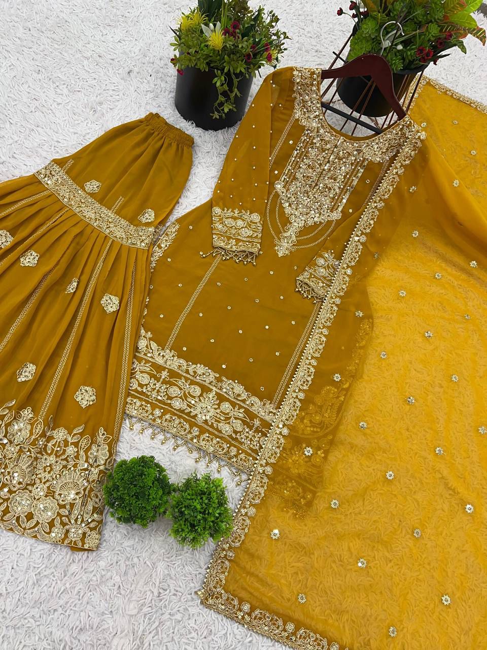 Pure Heavy Faux Georgette Sequence Work Top-Bottom And Dupatta in Germany