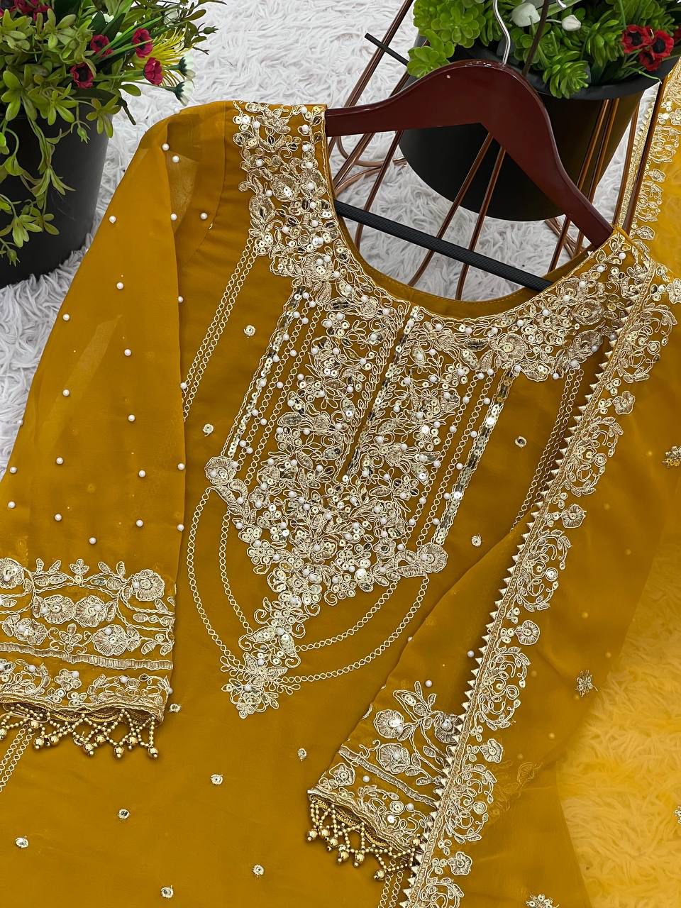 Pure Heavy Faux Georgette Sequence Work Top-Bottom And Dupatta in Germany
