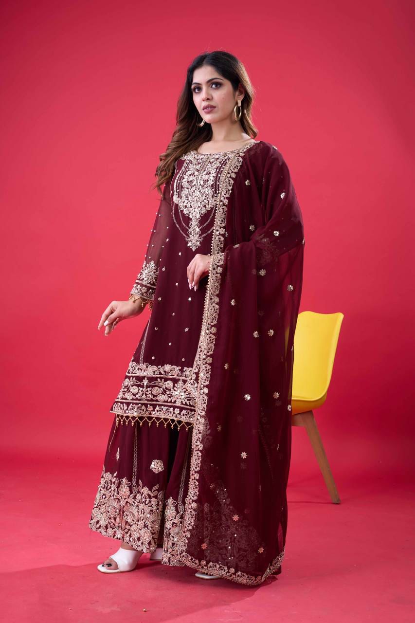 Heavy Embroidery Coding Dori-Sequence Work Top-Bottom And Dupatta Set in Berlin
