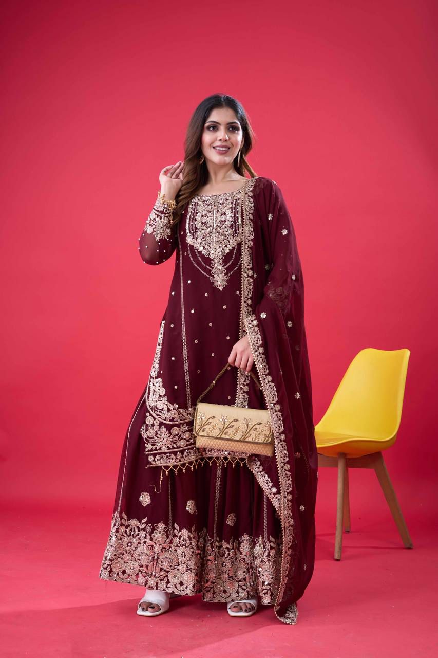 Heavy Embroidery Coding Dori-Sequence Work Top-Bottom And Dupatta Set in Berlin