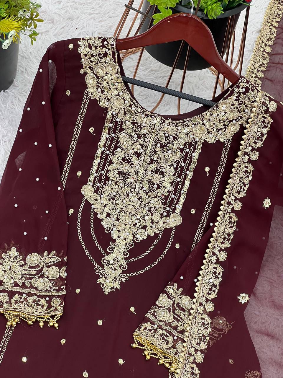 Heavy Embroidery Coding Dori-Sequence Work Top-Bottom And Dupatta Set in Berlin