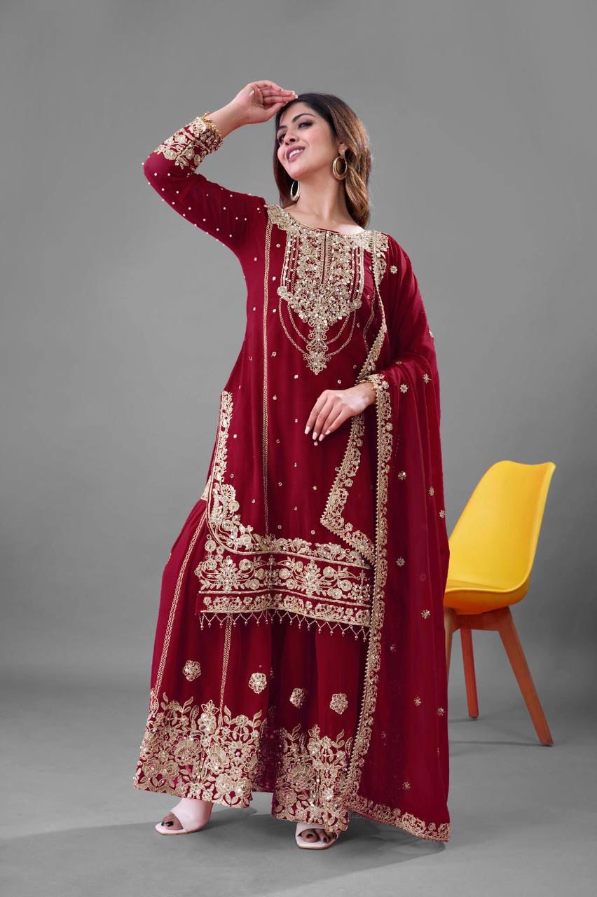 Heavy Embroidery Coding Dori-Sequence Work Top-Bottom And Dupatta Set in Germany