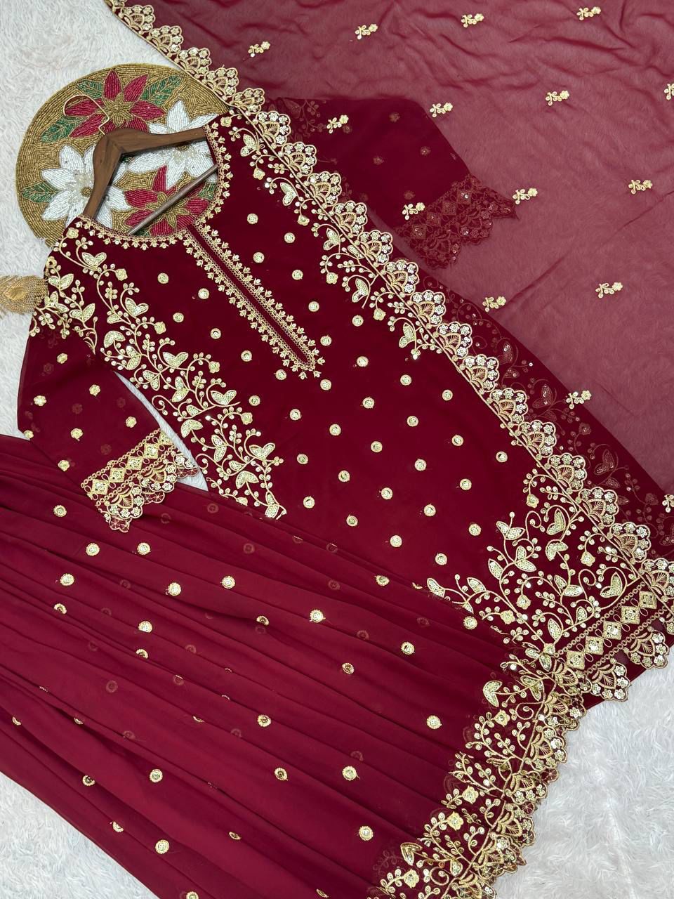 Embroidery Sequence Worked Top-Plazzo And Dupatta Set Fully Stitched Suit in Berlin