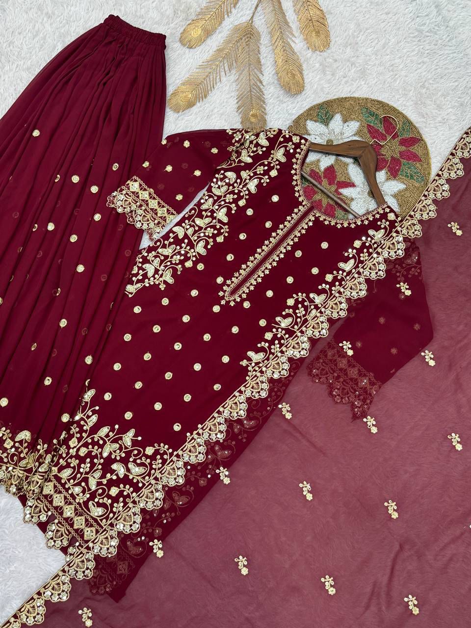 Embroidery Sequence Worked Top-Plazzo And Dupatta Set Fully Stitched Suit in Berlin