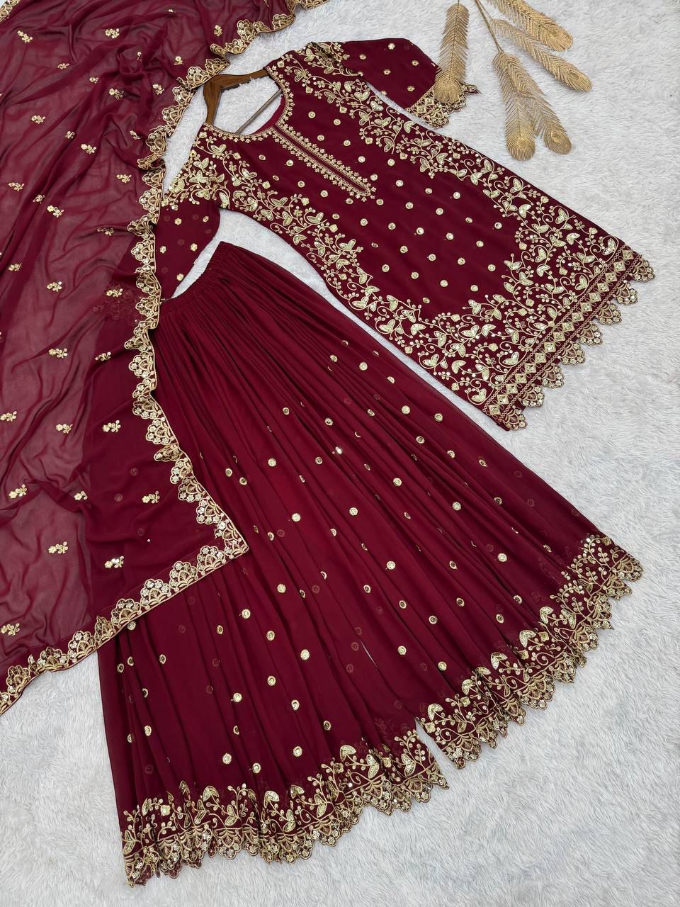 Embroidery Sequence Worked Top-Plazzo And Dupatta Set Fully Stitched Suit in Berlin