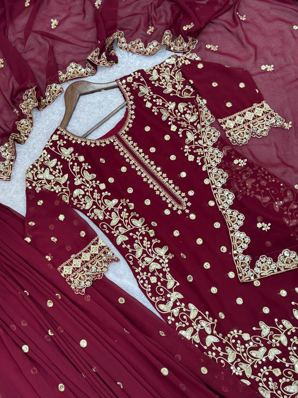 Embroidery Sequence Worked Top-Plazzo And Dupatta Set Fully Stitched Suit in Berlin