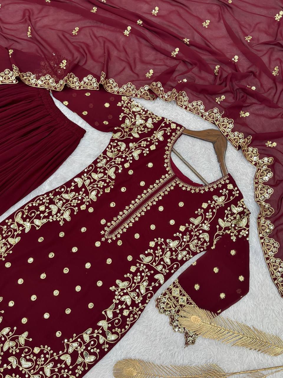Embroidery Sequence Worked Top-Plazzo And Dupatta Set Fully Stitched Suit in Berlin