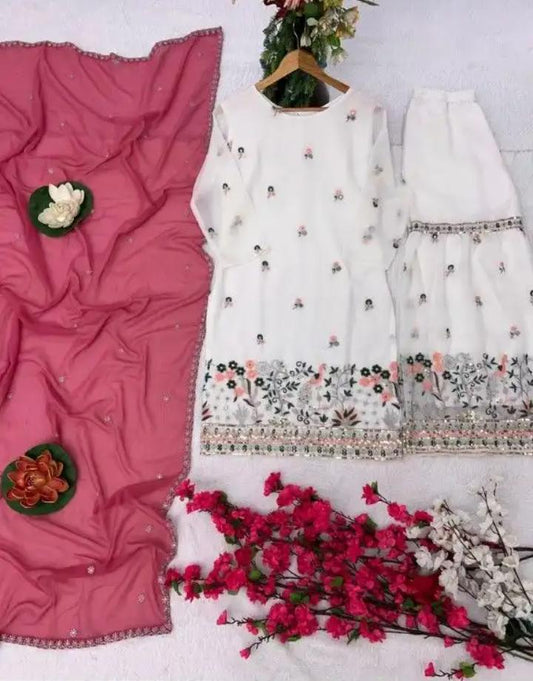 Elegant Pure Faux Georgette Silk Salwar Suit embroidery and fabric detail - Neha Couture Indian Fashion