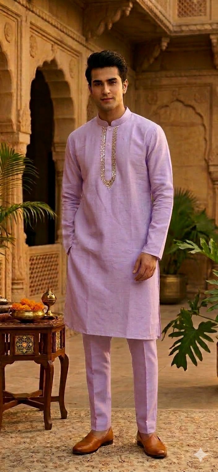 Men's Silk lavender Kurta Churidar Set in Berlin