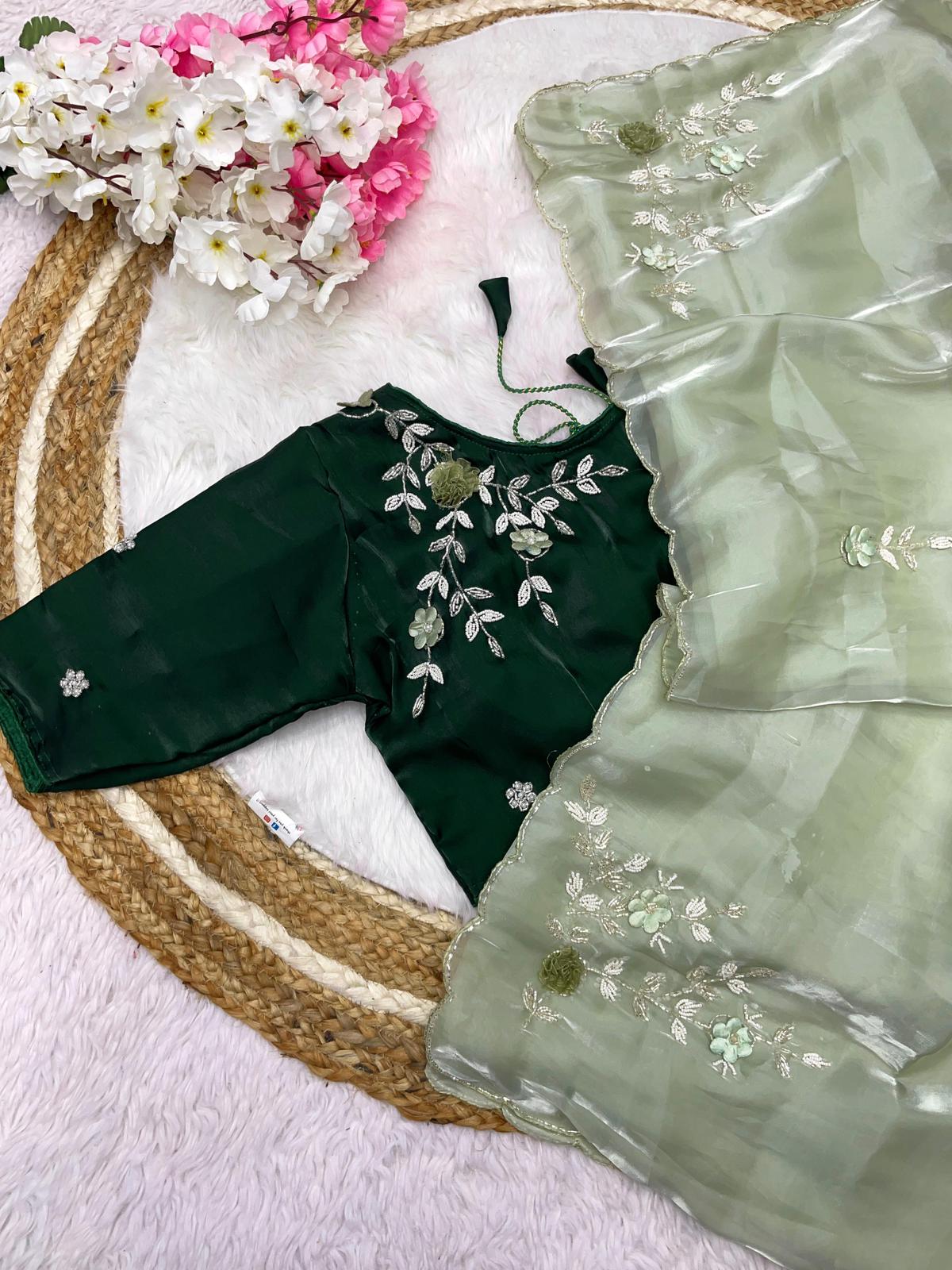 Jimmy Choo Satin Saree with Khatli Cut Dena Handwork and Arco Border With in Berlin