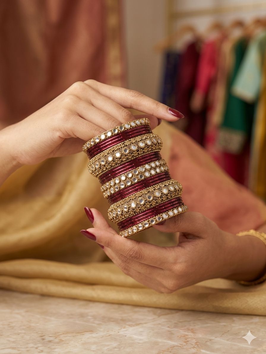 Maroon Kundan bangles set in Germany