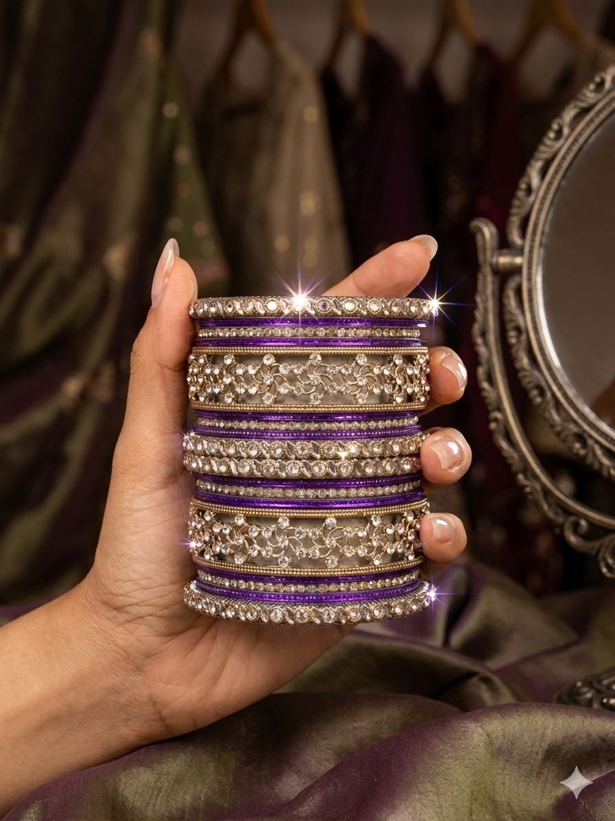 Purple Kundan bangles set in Germany