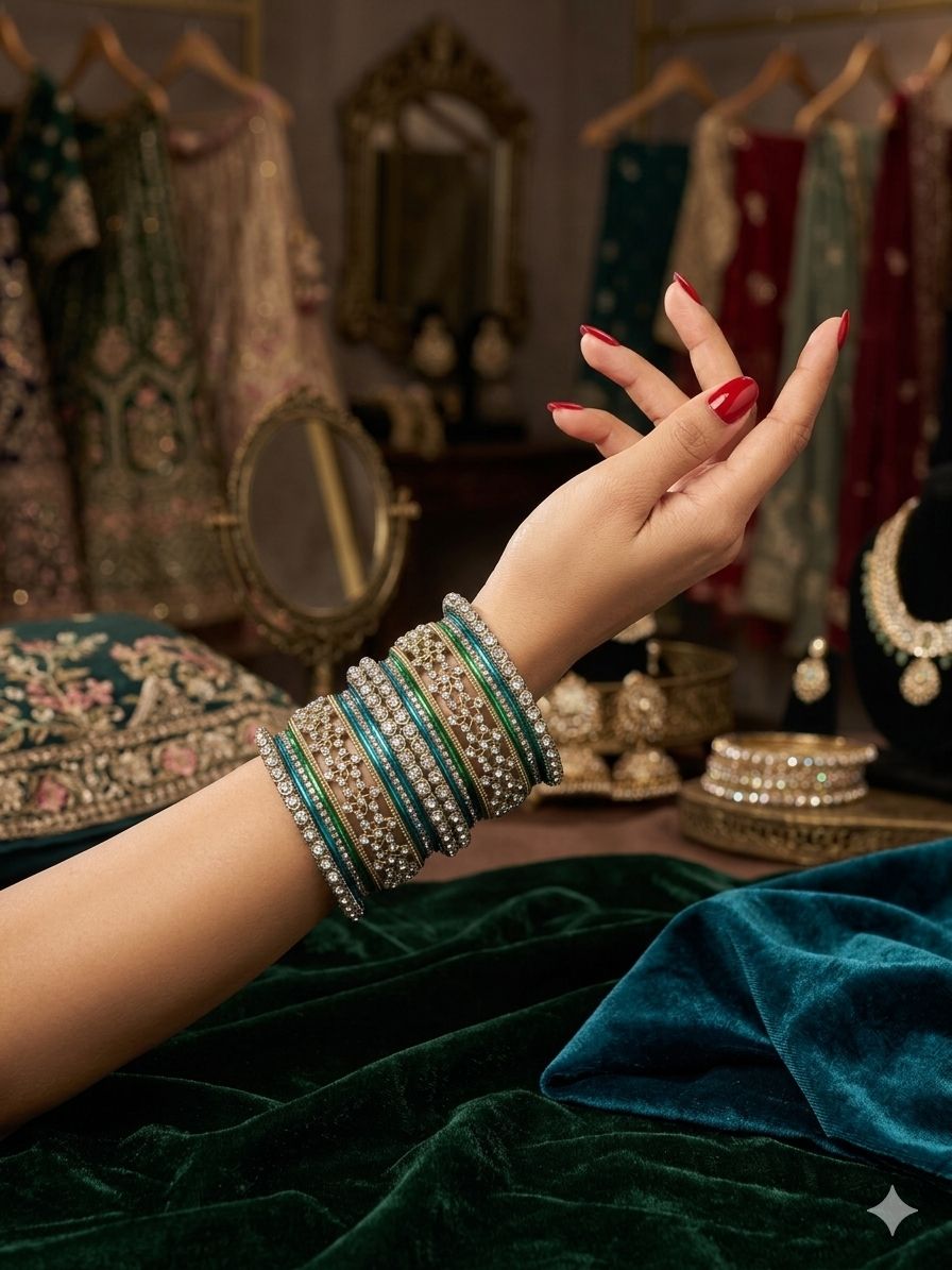 Blue Kundan bangles set in Germany