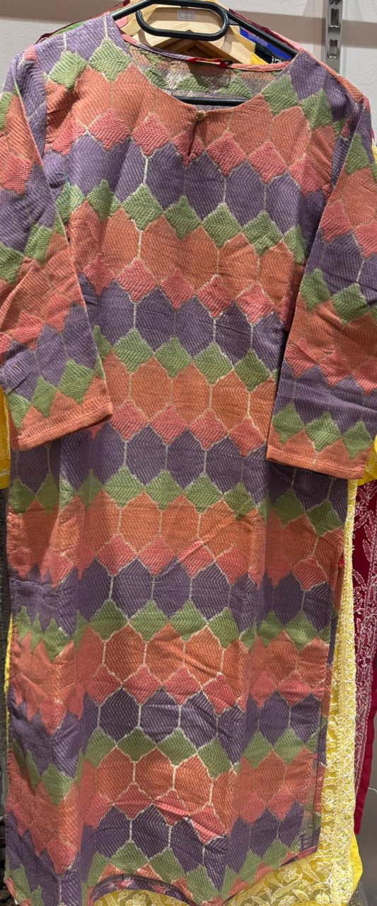 100% cotton thread embroidery Kurti embroidery and fabric detail - Neha Couture Indian Fashion