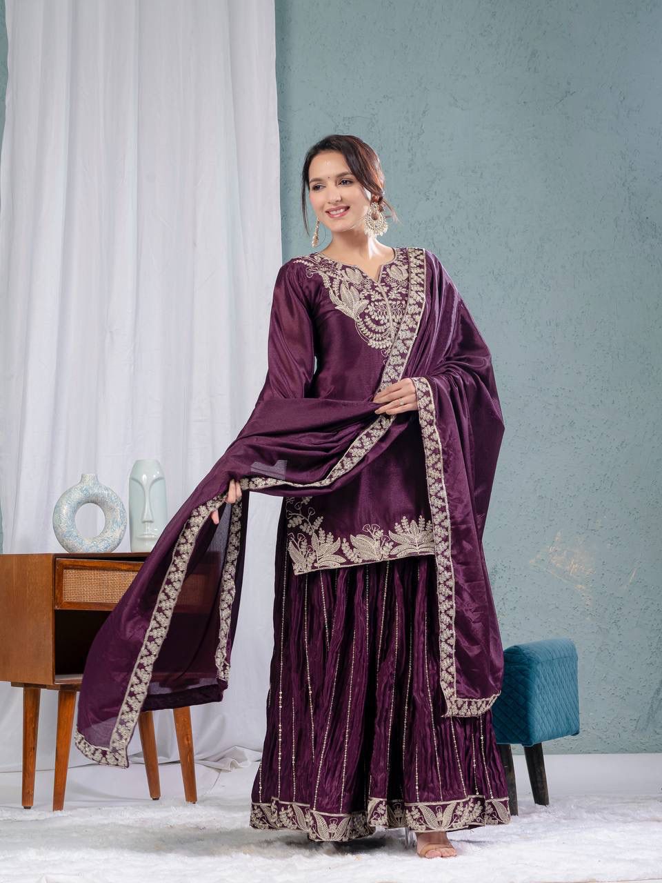 Purple Heavy Embroidery Suit in Germany
