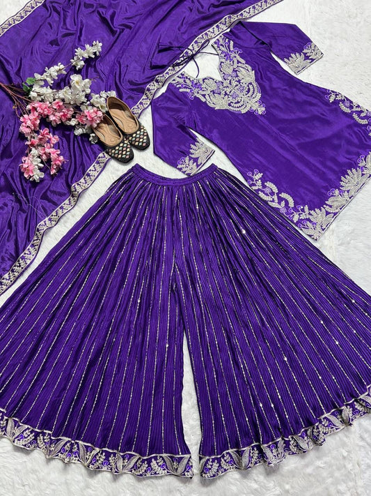 Dark Purple Heavy Embroidery Suit embroidery and fabric detail - Neha Couture Indian Fashion