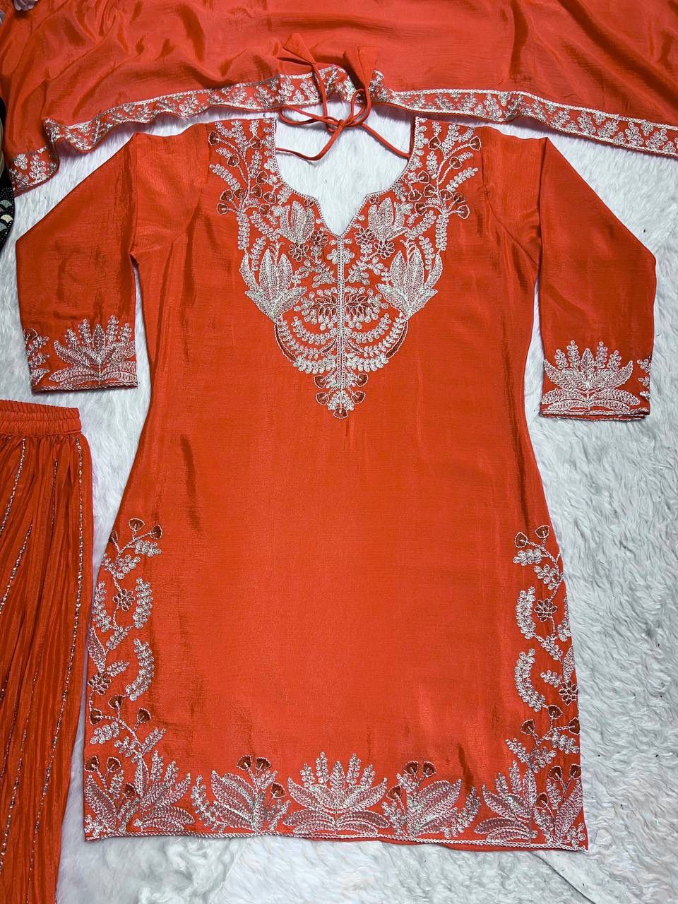 Orange Heavy Embroidery Suit in Germany