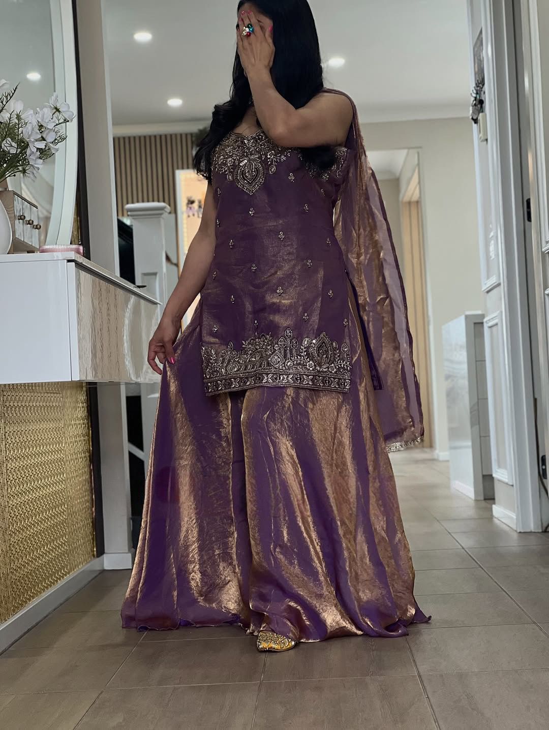 Lavender Embroidery Sequence Worked Top-Plazzo And Dupatta Set in Berlin